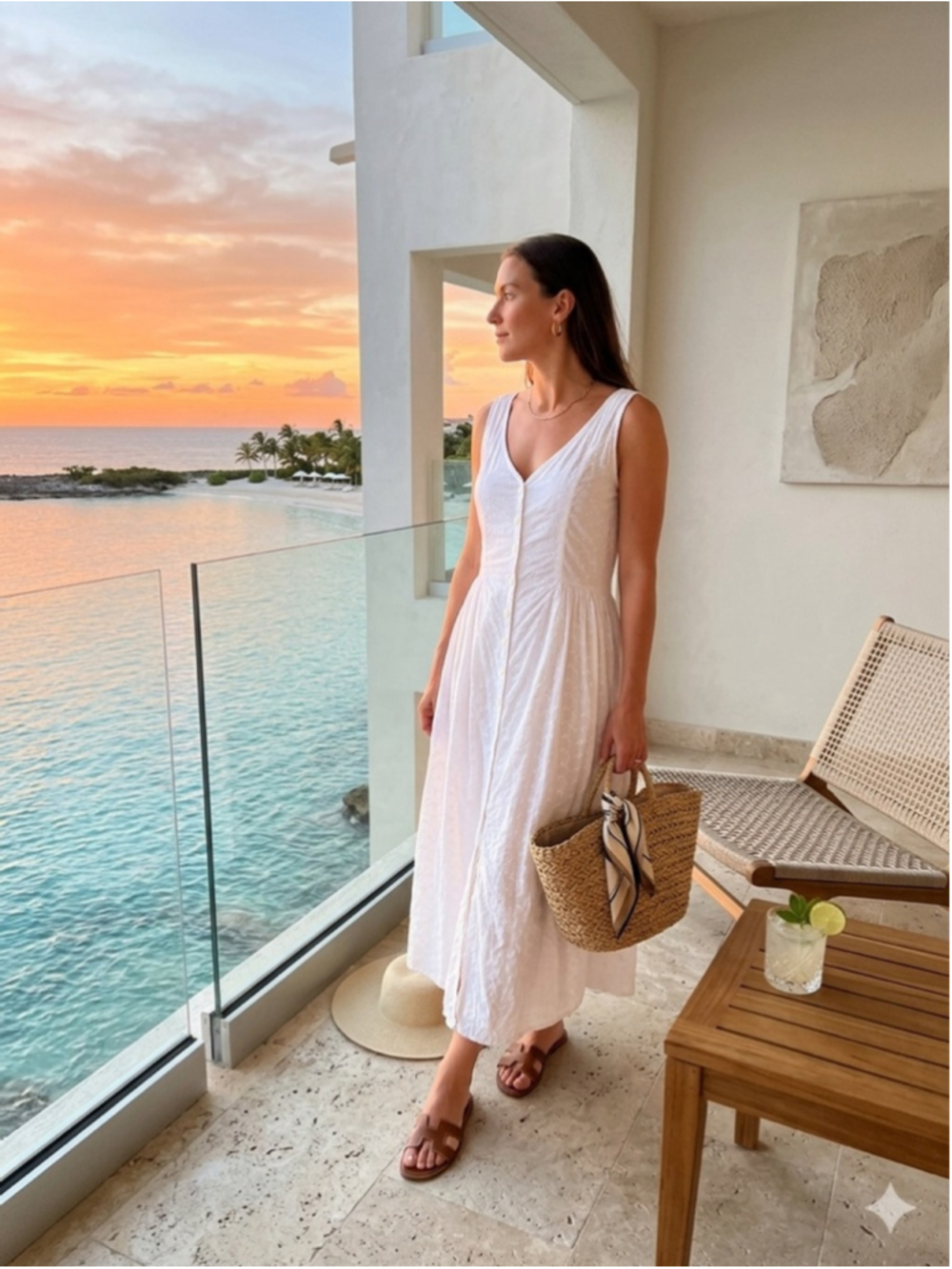 Karavan White Eyelet Cotton Maxi Dress Boho Resort Minimalist Sleeveless M